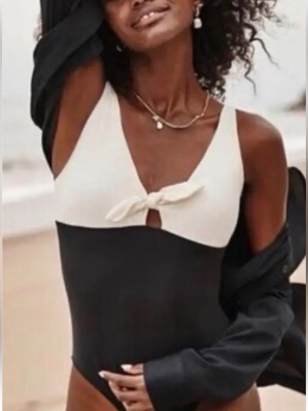 Summersalt The Tie-Front Black & White One-Piece Swimsuit Size 8